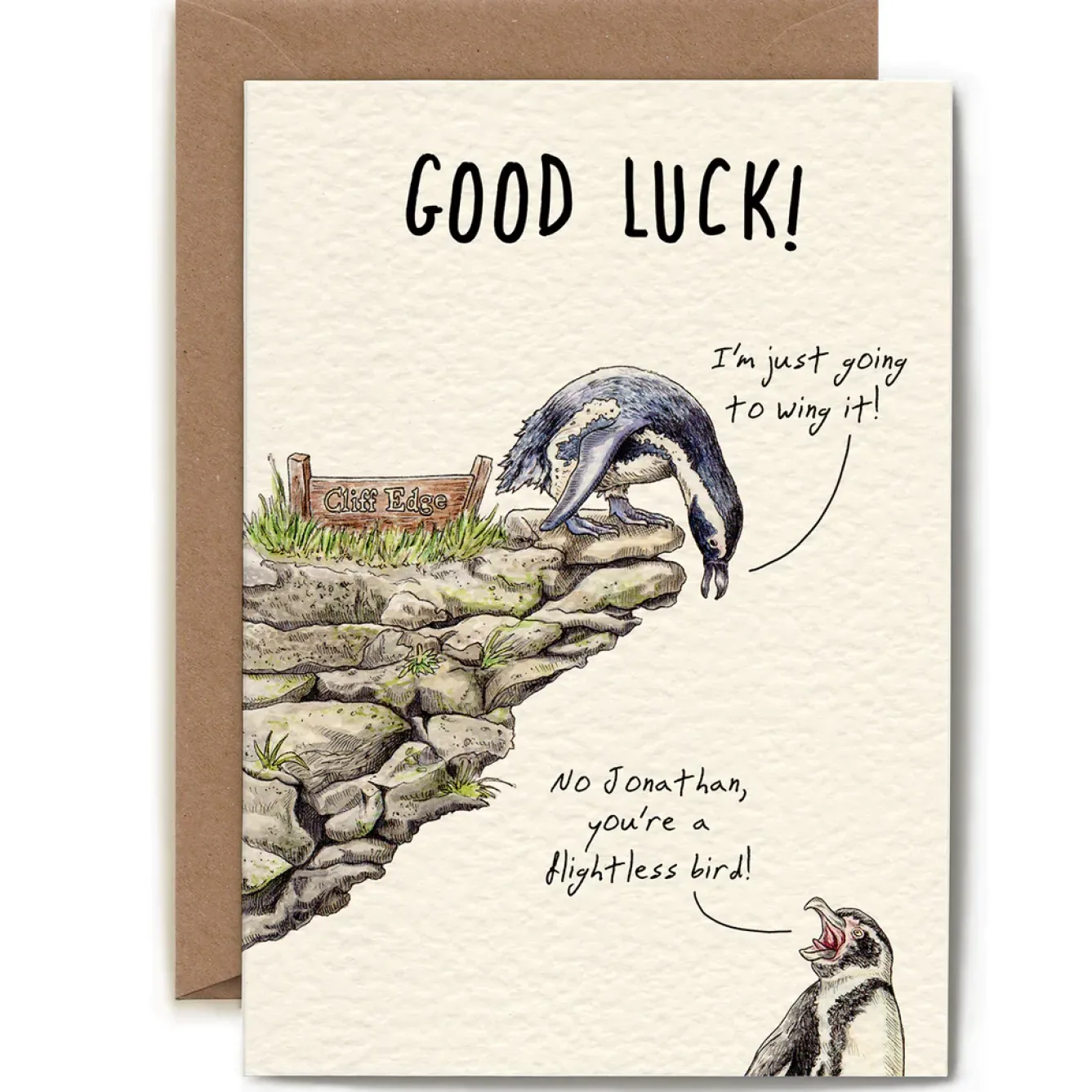 Bewilderbeest Greeting Cards-Flightless Bird 'Good Luck' Greetings Card