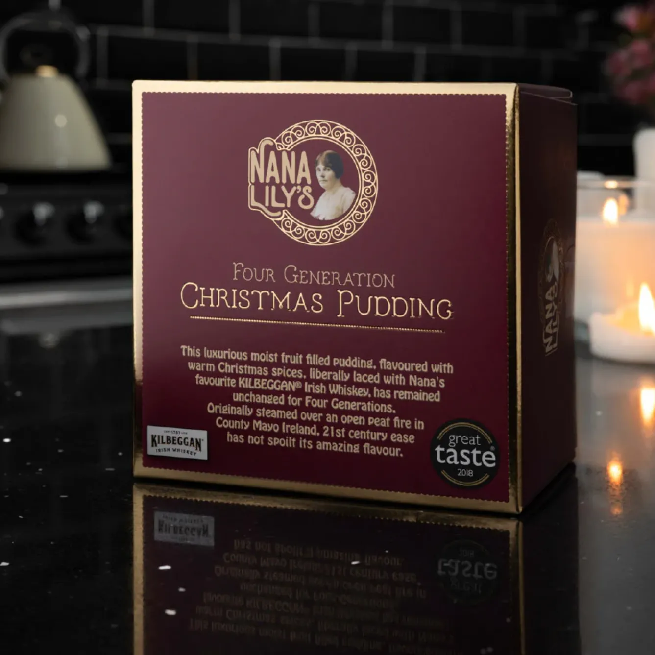 Nana Lily's Holiday Treats-Four Generation Christmas Pudding with Kilbeggan Irish Whiskey 454g