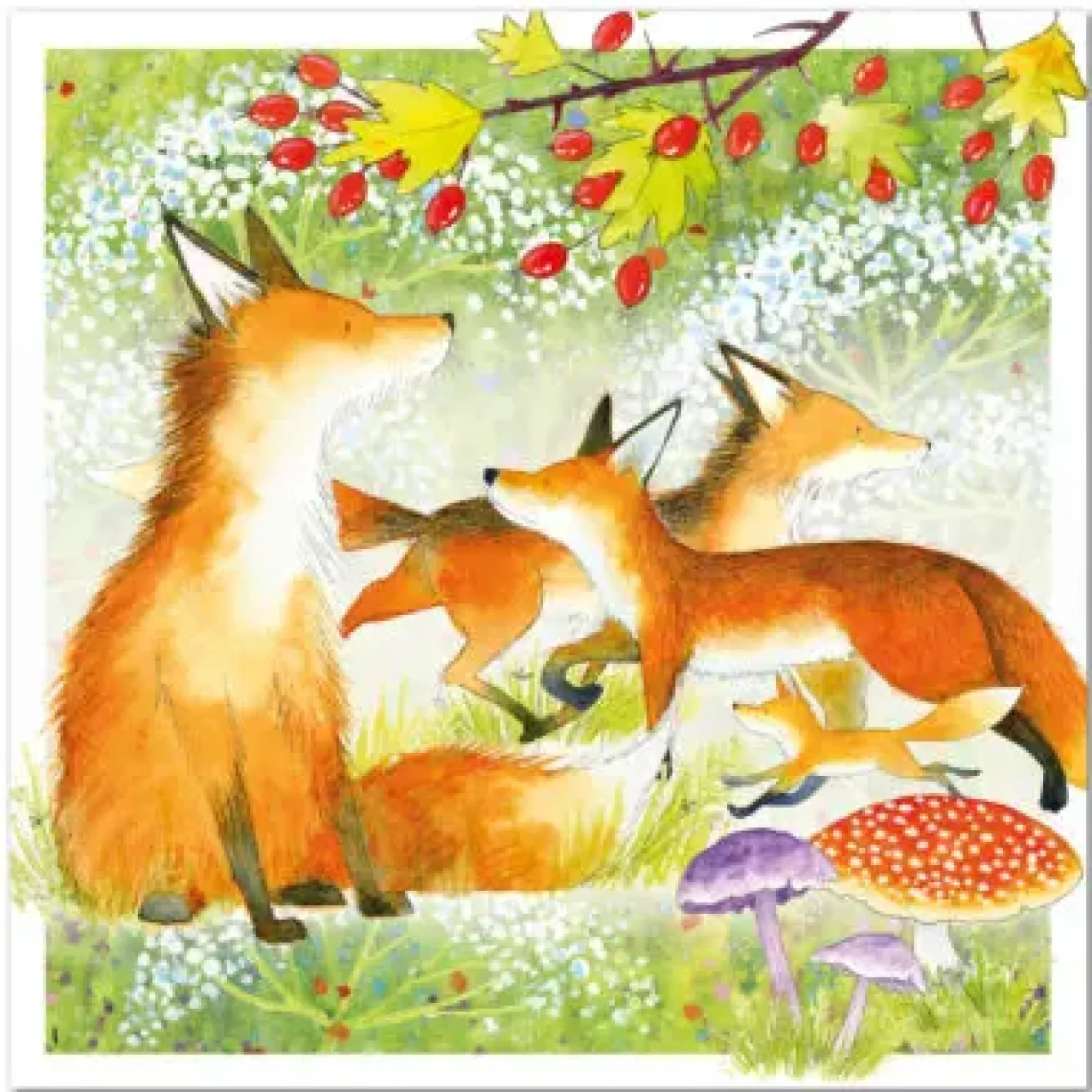 Emma Ball Greeting Cards-Fox Family Greetings Card