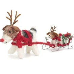 Amica Felt Christmas Decorations|Christmas-Fox Terriers with Presents on Sleigh Felt Decoration