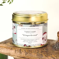 Toasted Crumpet Christmas-Gingerbread Candle in a Matte Gold Tin