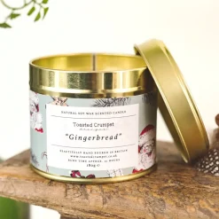 Toasted Crumpet Christmas-Gingerbread Candle in a Matte Gold Tin