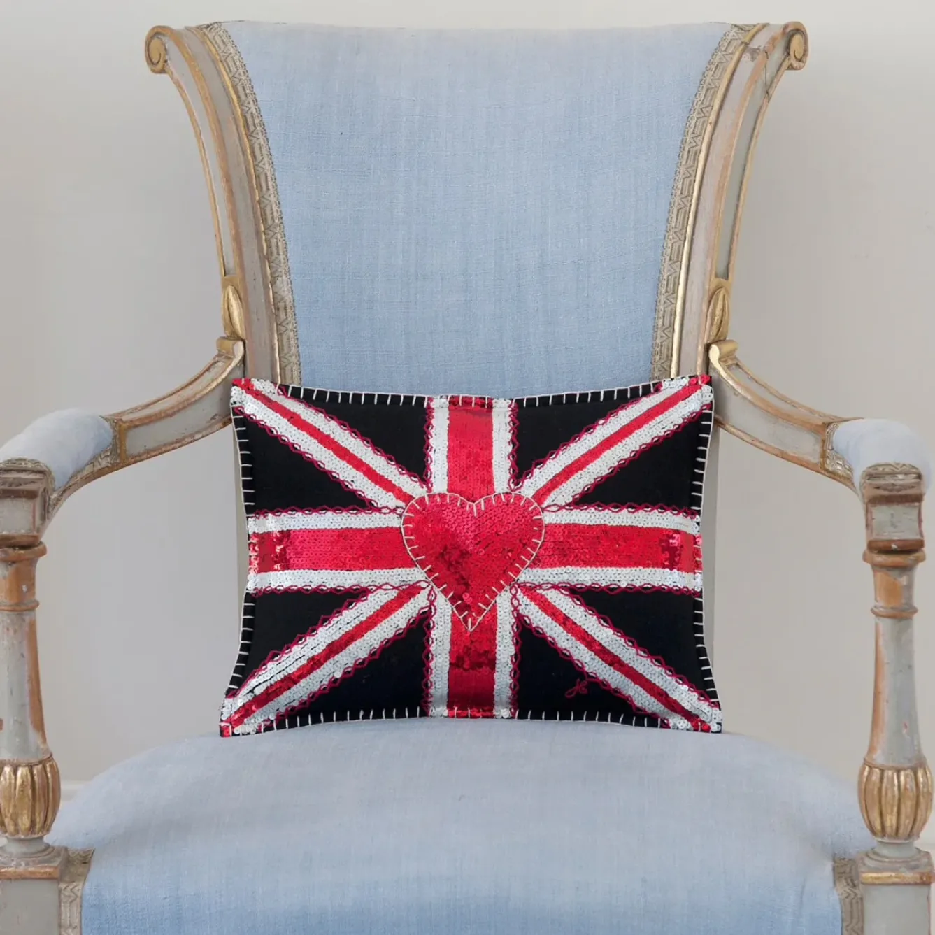 Jan Constantine Pillows & Throws-Glam Rock Sequin Union Jack Pillow