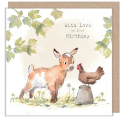 Paper Shed Design Greeting Cards-Goat and Hen "With Love on your Birthday" Greetings Card