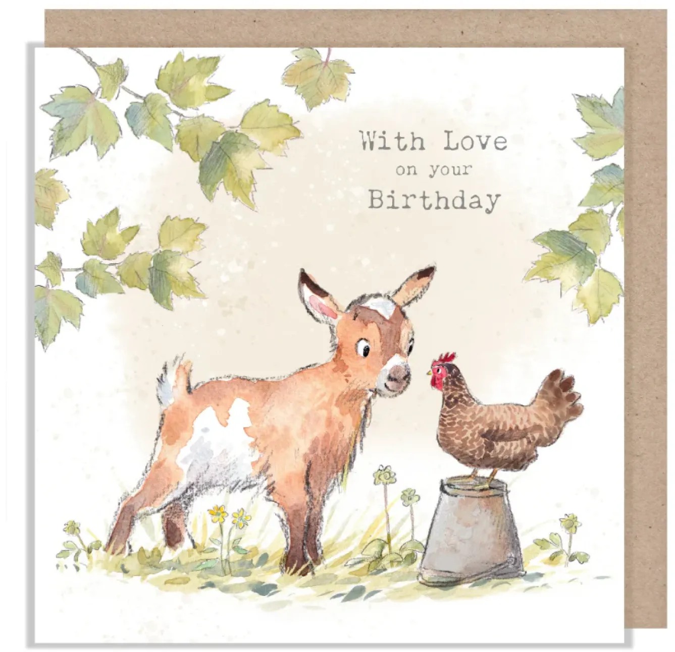 Paper Shed Design Greeting Cards-Goat and Hen "With Love on your Birthday" Greetings Card