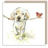 Paper Shed Design Greeting Cards-Golden Lab with Stick & Butterfly Greetings Card