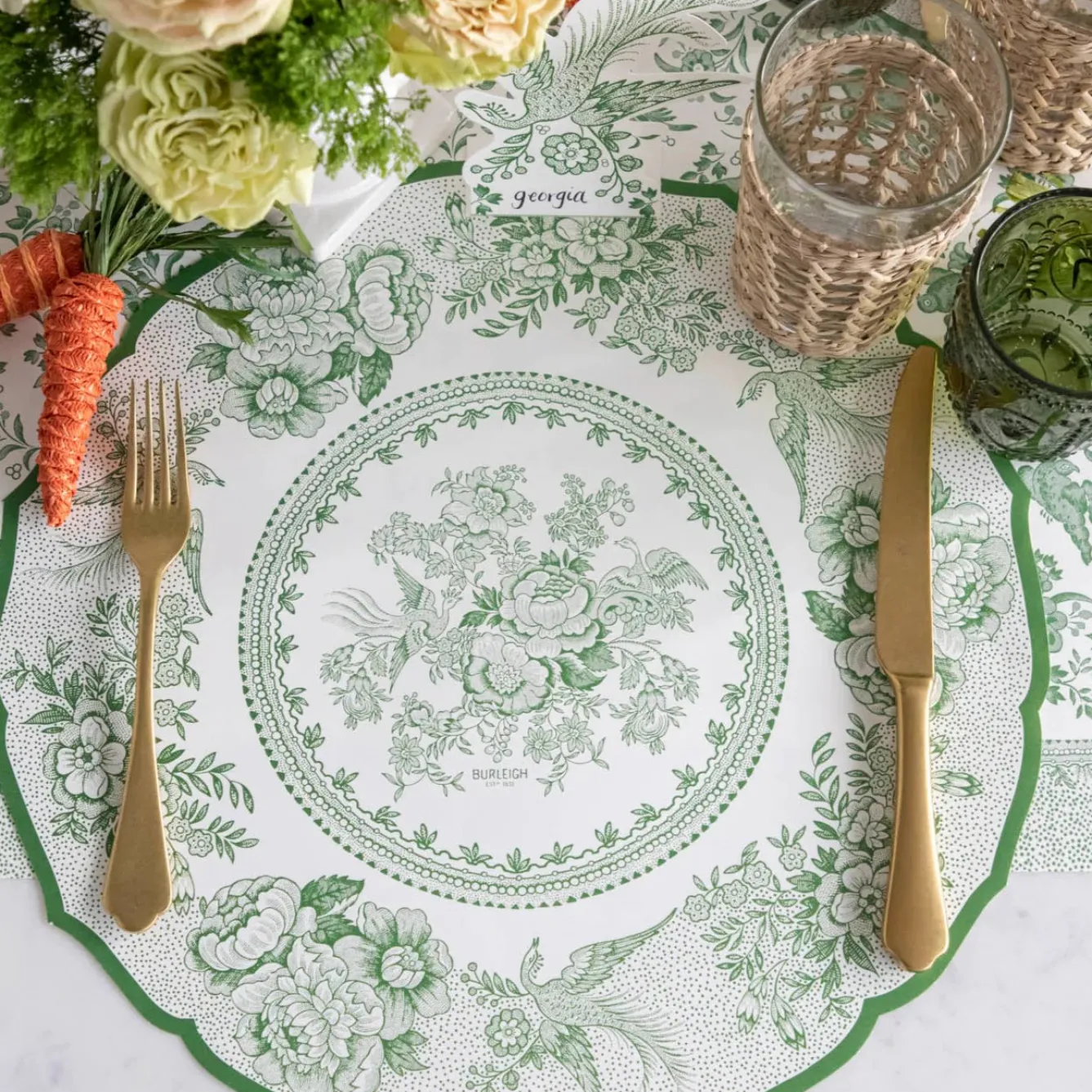 Burleigh Placemats-Green Asiatic Pheasants 12 Paper Placemats