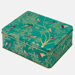 Sara Miller London Novelty|Storage-Green Birds Deep Rectangular Tin by Sara Miller
