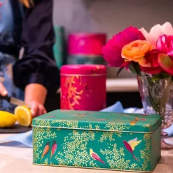 Sara Miller London Novelty|Storage-Green Birds Deep Rectangular Tin by Sara Miller