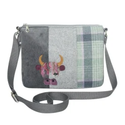 Earth Squared Bags Bags-Green Tweed Cow Applique Messenger Bag