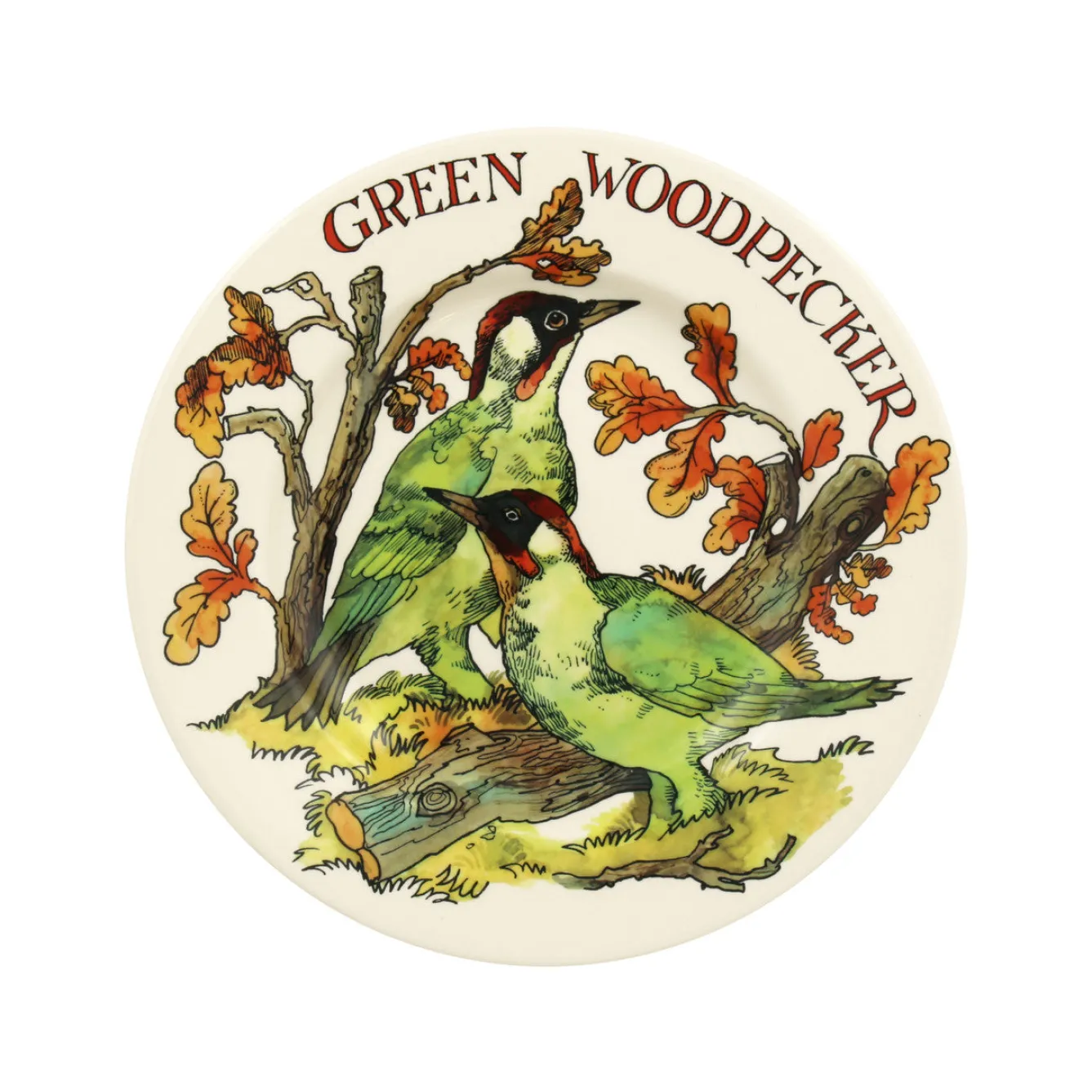 Emma Bridgewater Plates-Green Woodpecker 8 1/2 inch Plate