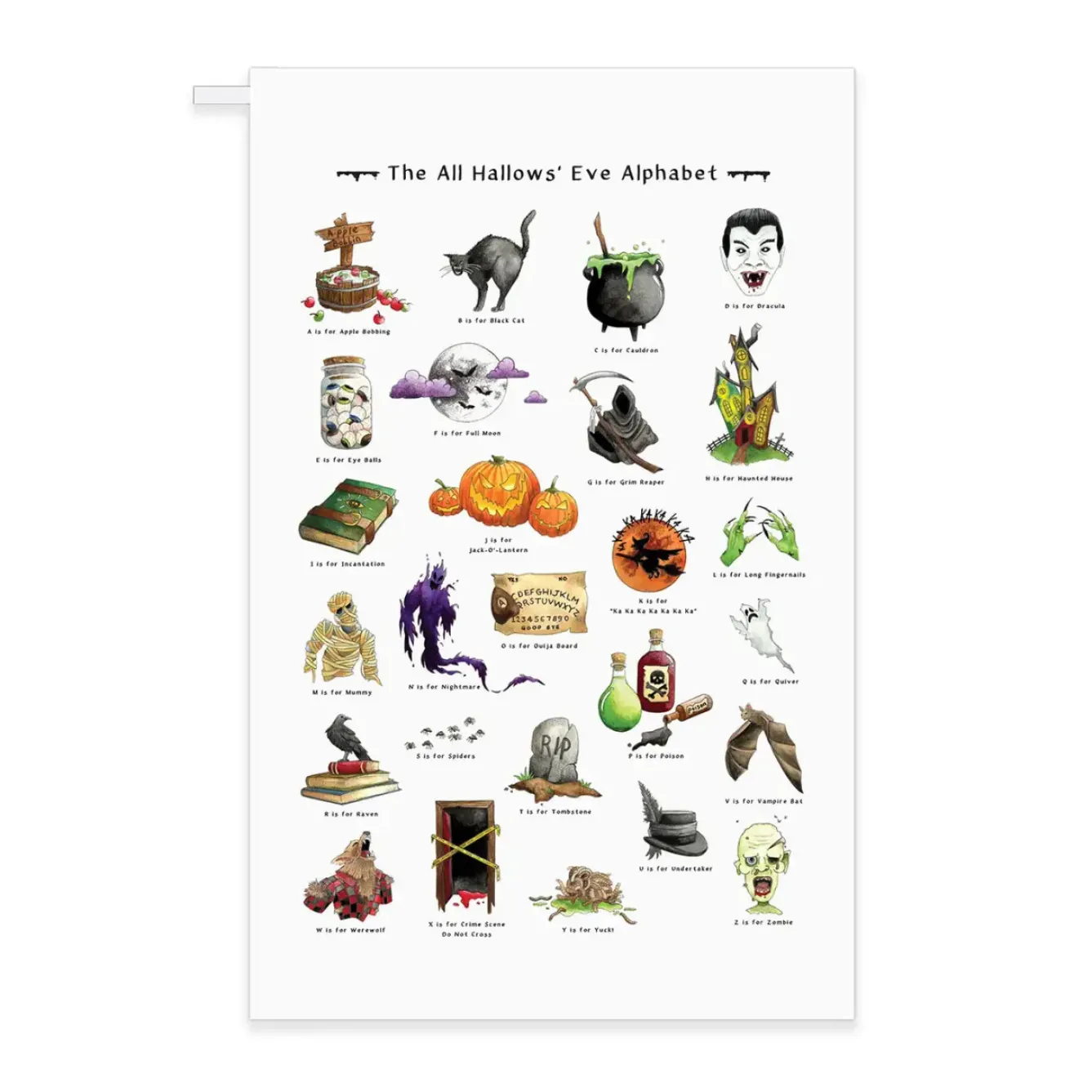 Yeti Halloween|Tea-Halloween Alphabet Tea Towel