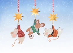 Dapple & Dot Christmas-Hanging Mouse and Star Wooden Christmas Decorations