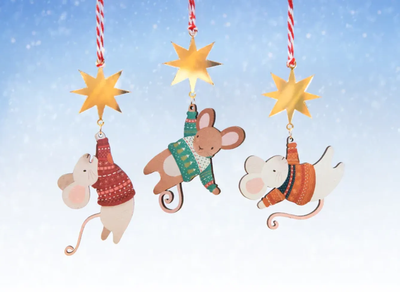 Dapple & Dot Christmas-Hanging Mouse and Star Wooden Christmas Decorations