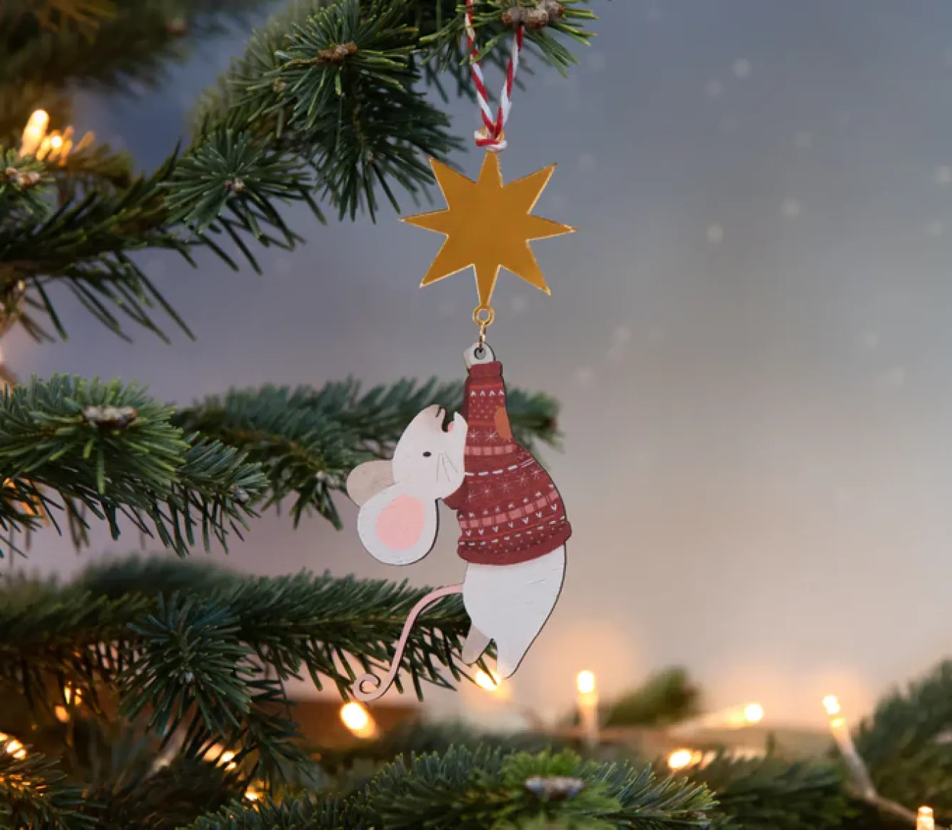 Dapple & Dot Christmas-Hanging Mouse and Star Wooden Christmas Decorations