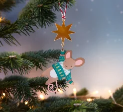 Dapple & Dot Christmas-Hanging Mouse and Star Wooden Christmas Decorations