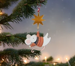 Dapple & Dot Christmas-Hanging Mouse and Star Wooden Christmas Decorations