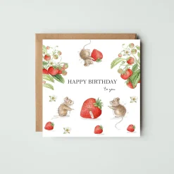 West Country Designs Greeting Cards-'Happy Birthday' Strawberry Mice Card