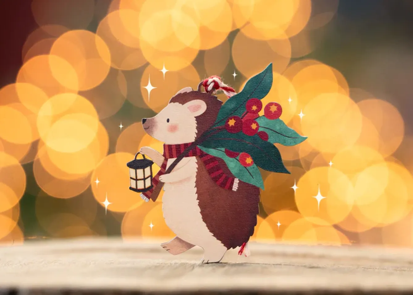 Dapple & Dot Christmas-Hedgehog and Lantern Wooden Decoration
