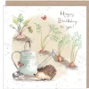 Paper Shed Design Greeting Cards-Hedgehog and Mouse with Watering Can "Happy Birthday to You" Birthday Greetings Card