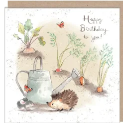 Paper Shed Design Greeting Cards-Hedgehog and Mouse with Watering Can "Happy Birthday to You" Birthday Greetings Card