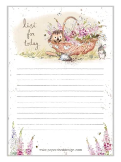 Paper Shed Design Stationery-Hedgehog in a Flower Basket To Do List Pad