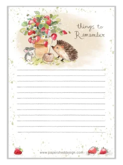Paper Shed Design Stationery-Hedgehog with a Strawberry Plant Pot To Do List Pad