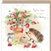 Paper Shed Design Greeting Cards-Hedgehog with Strawberry Pot "With Love on Your Birthday" Birthday Greetings Card