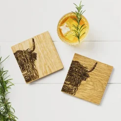 Selbrae Father's Day|Tea-Highland Cow Oak Coasters - Set of 2