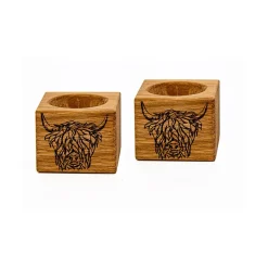 Selbrae Tea|Egg Cups-Highland Cow Oak Egg Cups - Set of 2