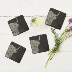 Selbrae Tea|Coasters-Highland Cow Slate Coasters- Set of 4