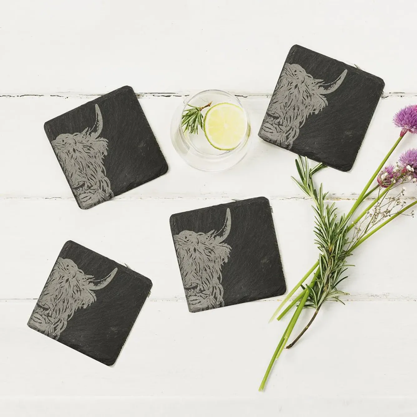 Selbrae Tea|Coasters-Highland Cow Slate Coasters- Set of 4