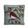 Jan Constantine Seasonal Decor|Pillows & Throws-Holly Robin Pillow - Duck Egg Blue