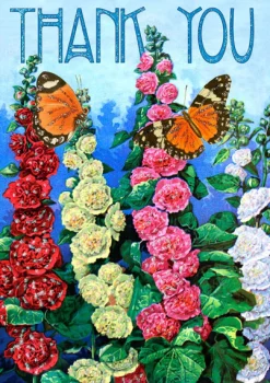 Madame Treacle Greeting Cards-Hollyhocks Glitter Thank You Card