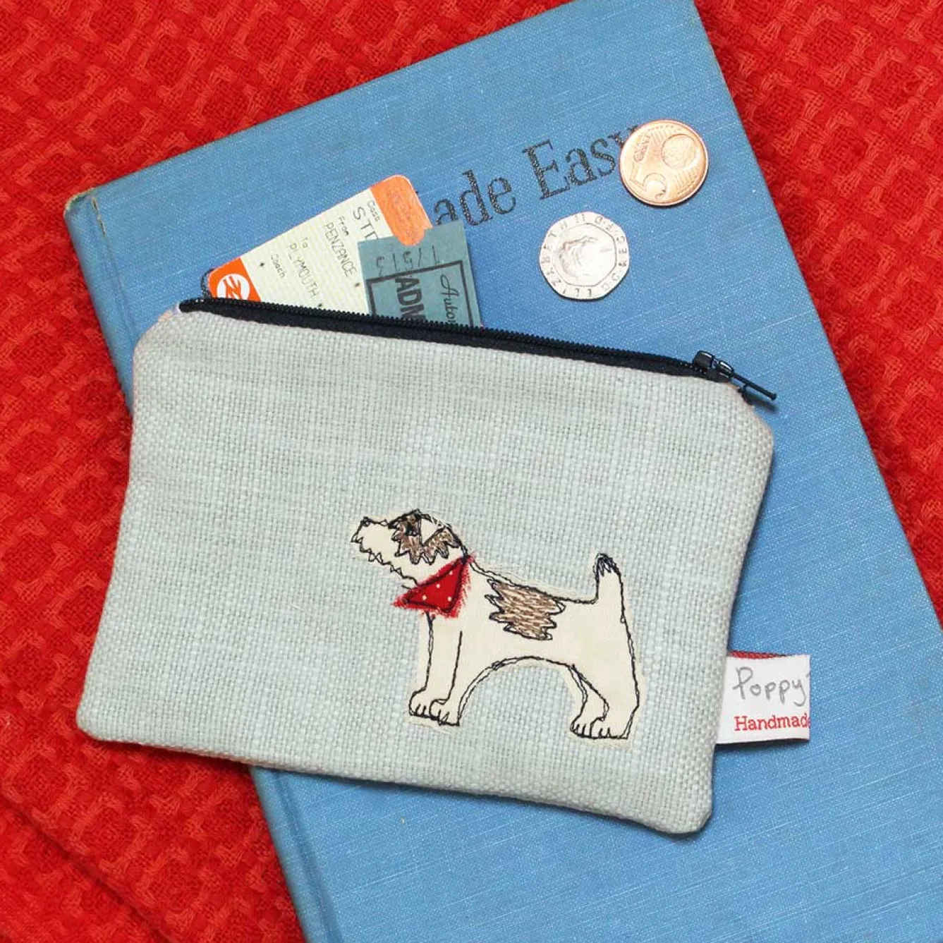 Poppy Treffry Storage|Bags-Jack Russell Embroidered Flat Coin Purse
