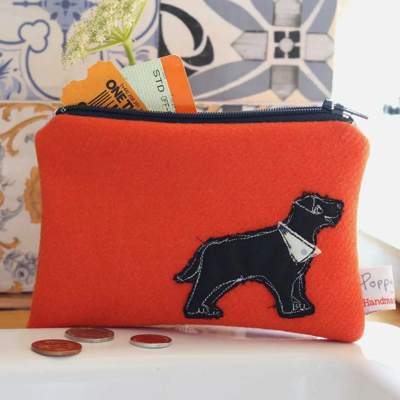 Poppy Treffry Storage|Bags-Labrador Embroidered Flat Coin Purse