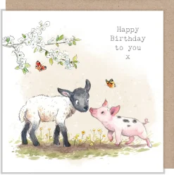 Paper Shed Design Greeting Cards-Lamb With Piglet "Happy Birthday to you" Greetings Card