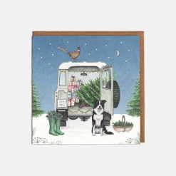 Lottie Murphy Christmas Cards|Christmas-Landrover & Border Collie Dog Christmas Card