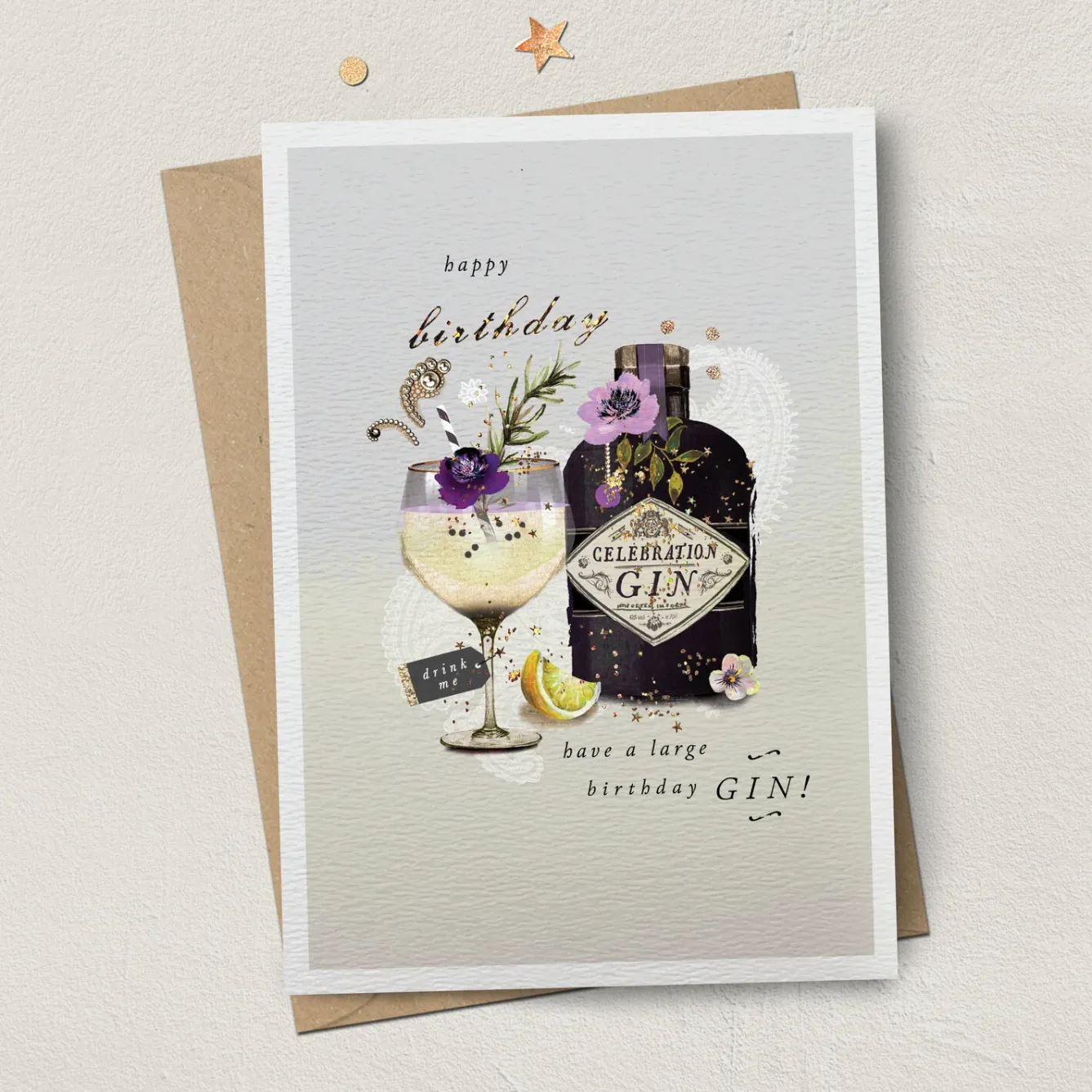 Stephanie Davies Greeting Cards-Large Birthday Gin Greeting Card