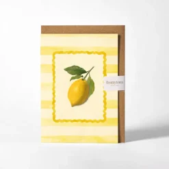 Roomytown Greeting Cards-Lemon Yellow Stripe Greetings Card