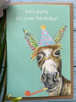 Jen Winnett Greeting Cards-Let's Party Donkey Birthday Eco-card