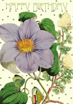 Madame Treacle Greeting Cards-Light Purple Clematis Glitter Birthday Card