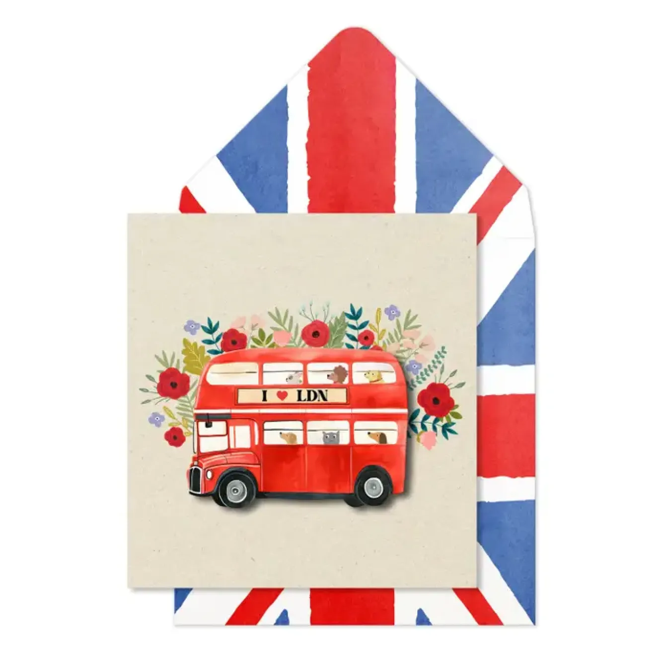 Tache Cards Greeting Cards-London Bus Floral Card