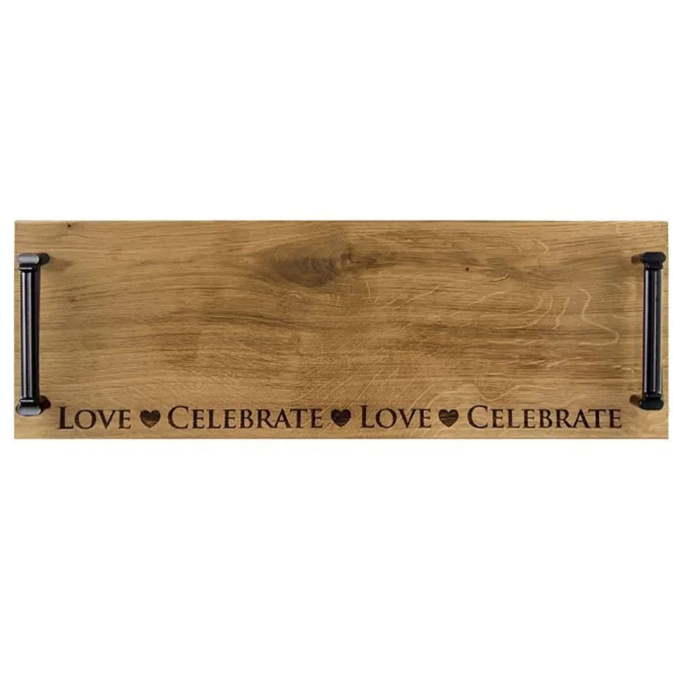 Selbrae Tea|Serving Plates & Boards-Love & Celebrate Oak Serving Tray with Burnished Steel Handles