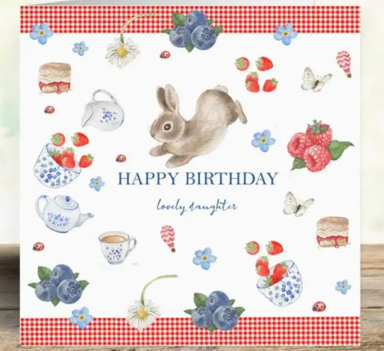 West Country Designs Greeting Cards-'Lovely Daughter' Gingham Picnic Birthday Card