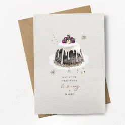 Stephanie Davies Greeting Cards-Merry and Bright Little Pudding Christmas Card