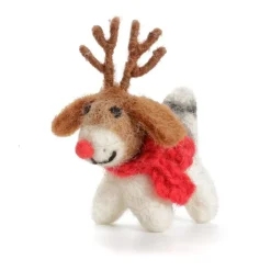 Amica Felt Christmas Decorations|Christmas-Mini Fox Terrier with Antlers Felt Decoration