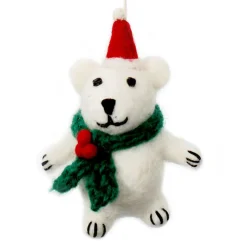Amica Felt Christmas Decorations|Christmas-Mini Polar Bear with Holly Scarf Felt Decoration