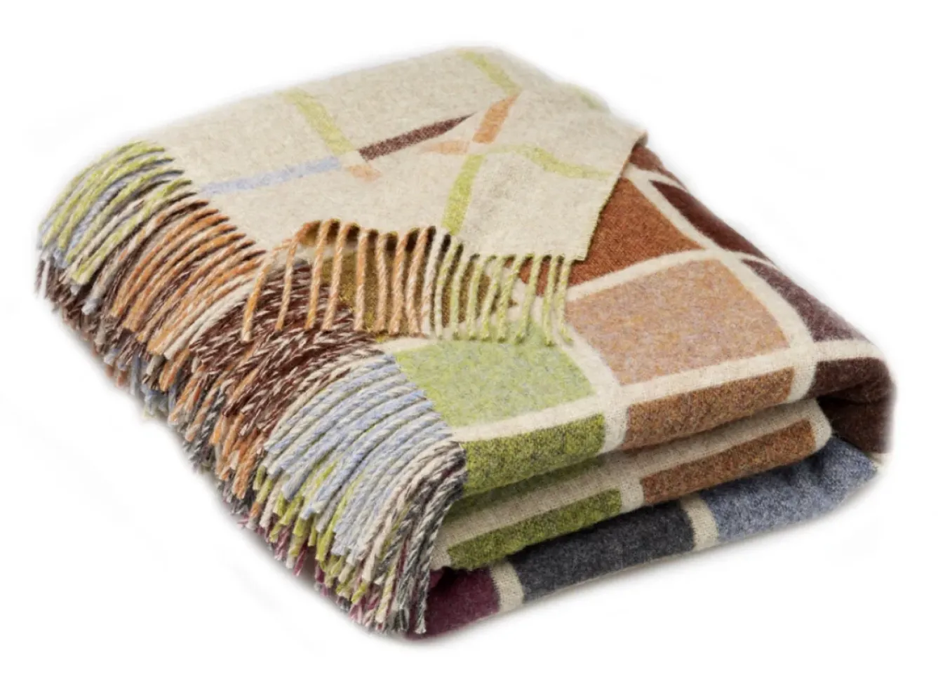 Bronte Moon Pillows & Throws|Bright Colors-Multiblock Geometric Beige Multi Merino Lambswool Throw
