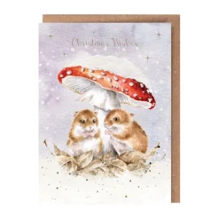 Wrendale Designs Christmas Cards|Seasonal Decor-'Mushroom At The Inn' Mouse Christmas Greeting Card